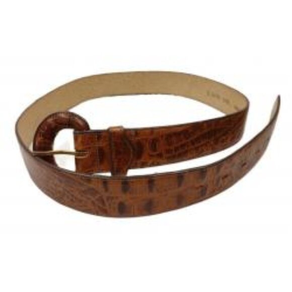 Ginnie Johansen Womens Brown Leather Coverd Buckle 35" Belt Snake Pattern - Picture 3 of 5